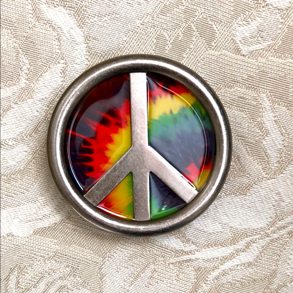 Tie-Dye Peace Sign Round Belt Buckle
